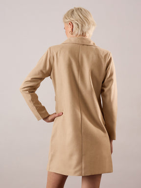 Beige Tweed Longline Blazer-SASSAFRAS