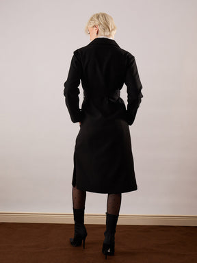 Black Tweed Belted Over Coat-SASSAFRAS