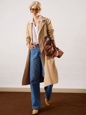 Beige Tweed Belted Over Coat-SASSAFRAS