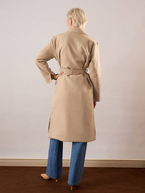 Beige Tweed Belted Over Coat-SASSAFRAS