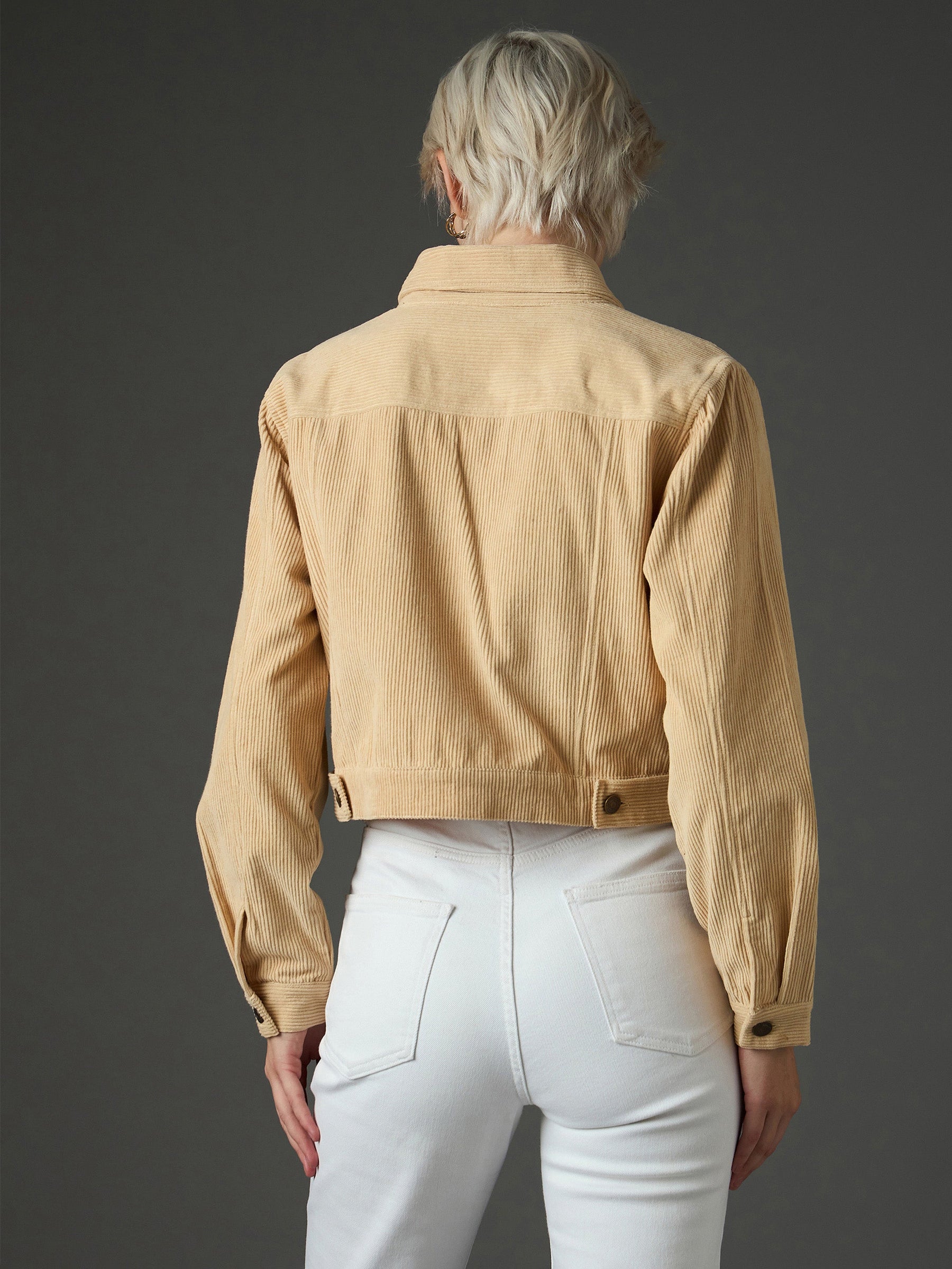 Light Beige Corduroy Boxy Crop Jacket-SASSAFRAS