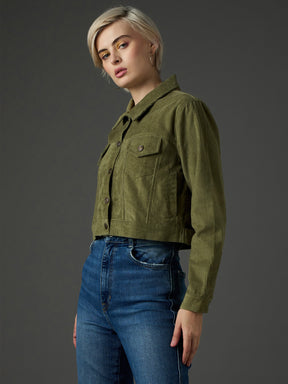 Olive Corduroy Boxy Crop Jacket-SASSAFRAS