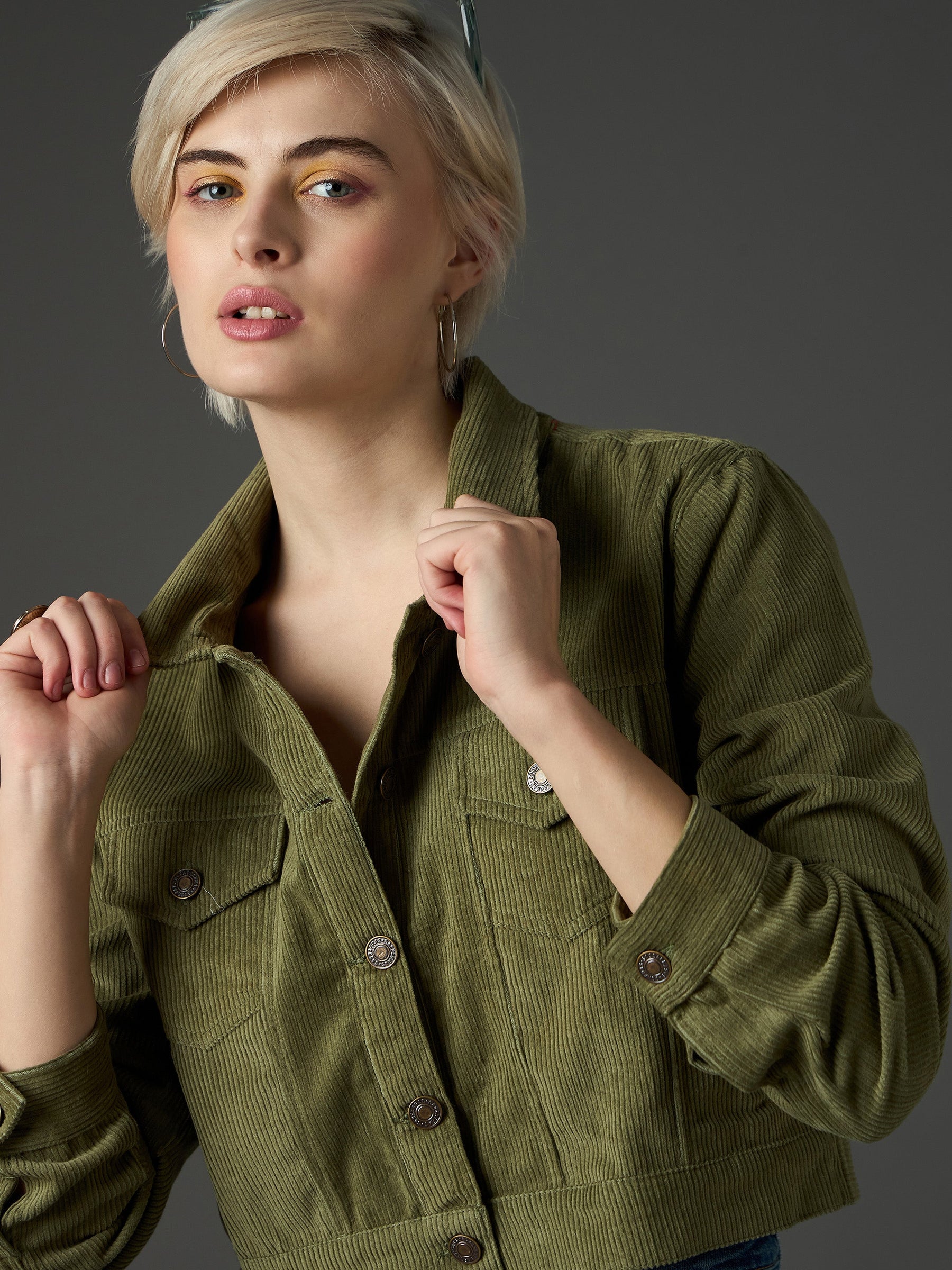Olive Corduroy Boxy Crop Jacket-SASSAFRAS