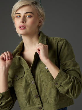 Olive Corduroy Boxy Crop Jacket-SASSAFRAS
