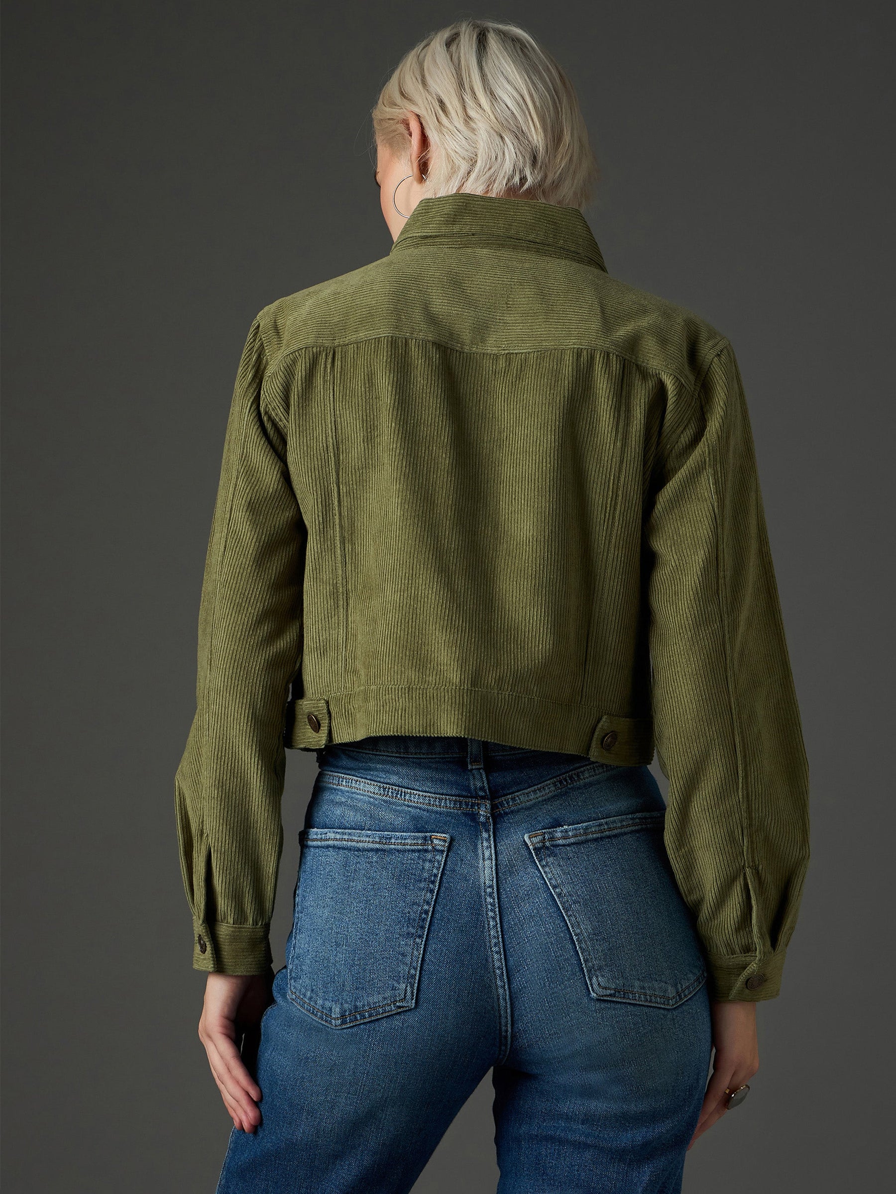 Olive Corduroy Boxy Crop Jacket-SASSAFRAS