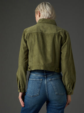 Olive Corduroy Boxy Crop Jacket-SASSAFRAS