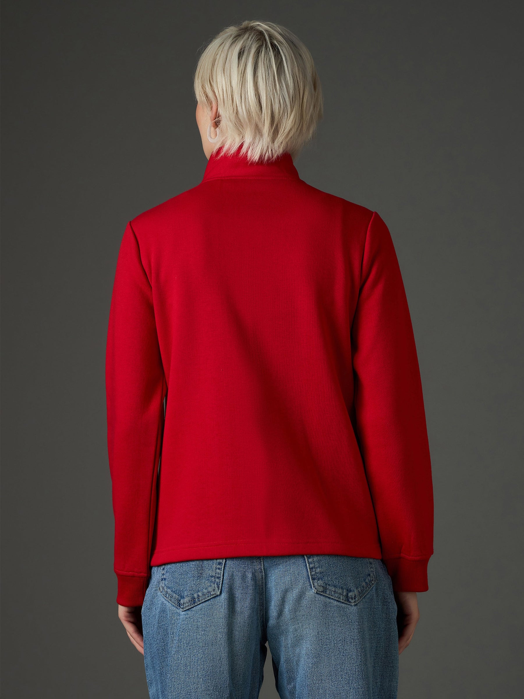 Red Fleece Front Zipper Regular Fit Jacket-SASSAFRAS