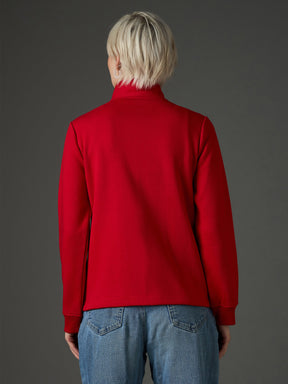 Red Fleece Front Zipper Regular Fit Jacket-SASSAFRAS