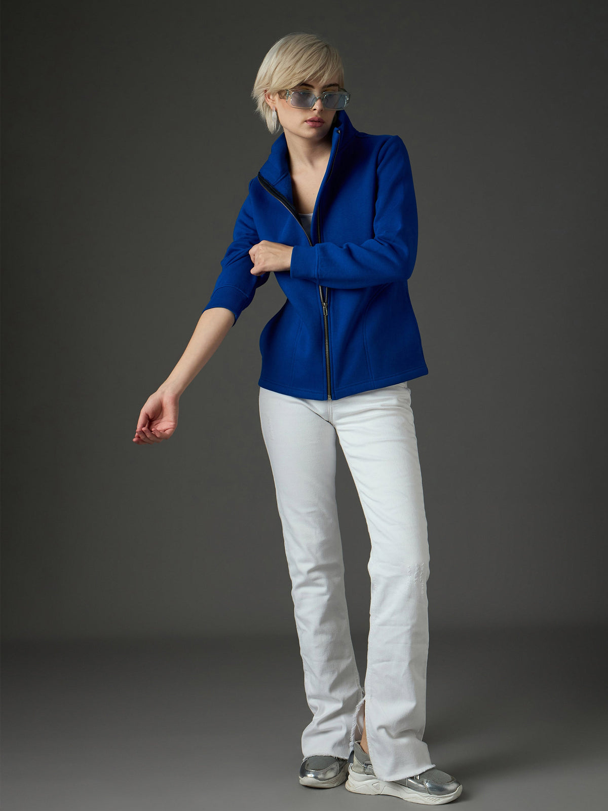 Royal Blue Fleece Front Zipper Jacket-SASSAFRAS