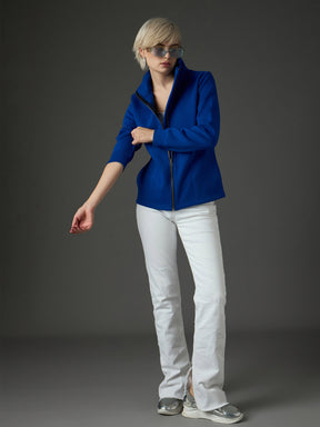 Royal Blue Fleece Front Zipper Jacket-SASSAFRAS