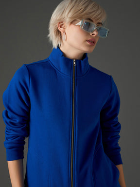Royal Blue Fleece Front Zipper Jacket-SASSAFRAS