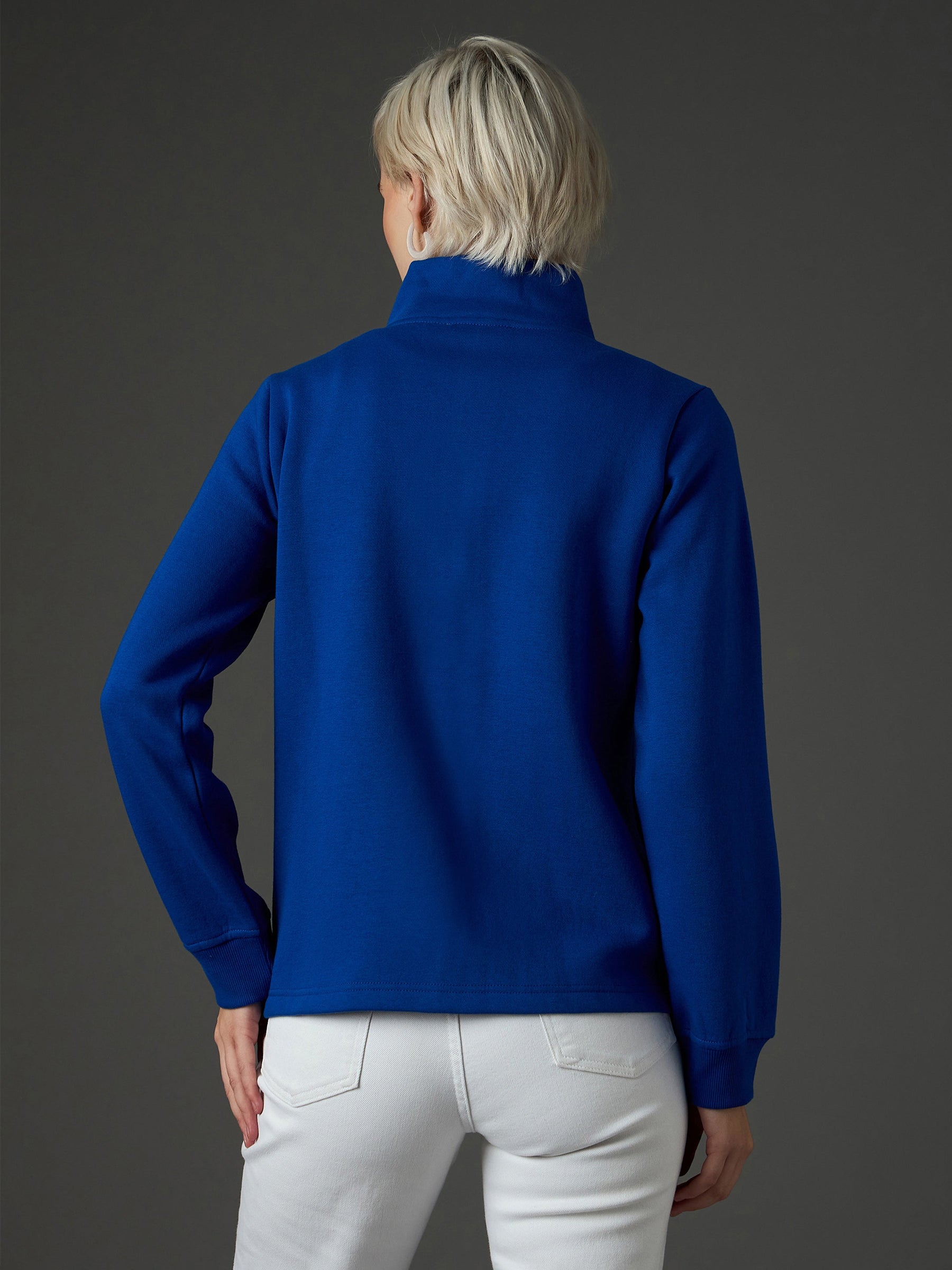Royal Blue Fleece Front Zipper Jacket-SASSAFRAS