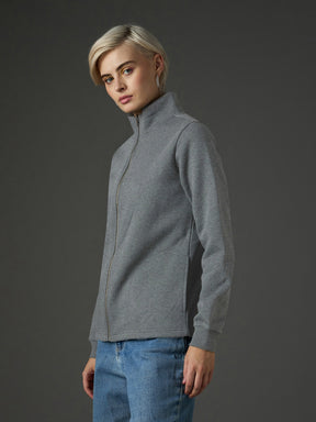 Dark Grey Fleece Front Zipper Jacket-SASSAFRAS
