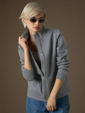 Dark Grey Fleece Front Zipper Jacket-SASSAFRAS