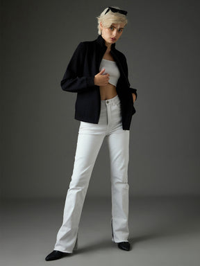 Black Fleece Front Zipper Jacket-SASSAFRAS
