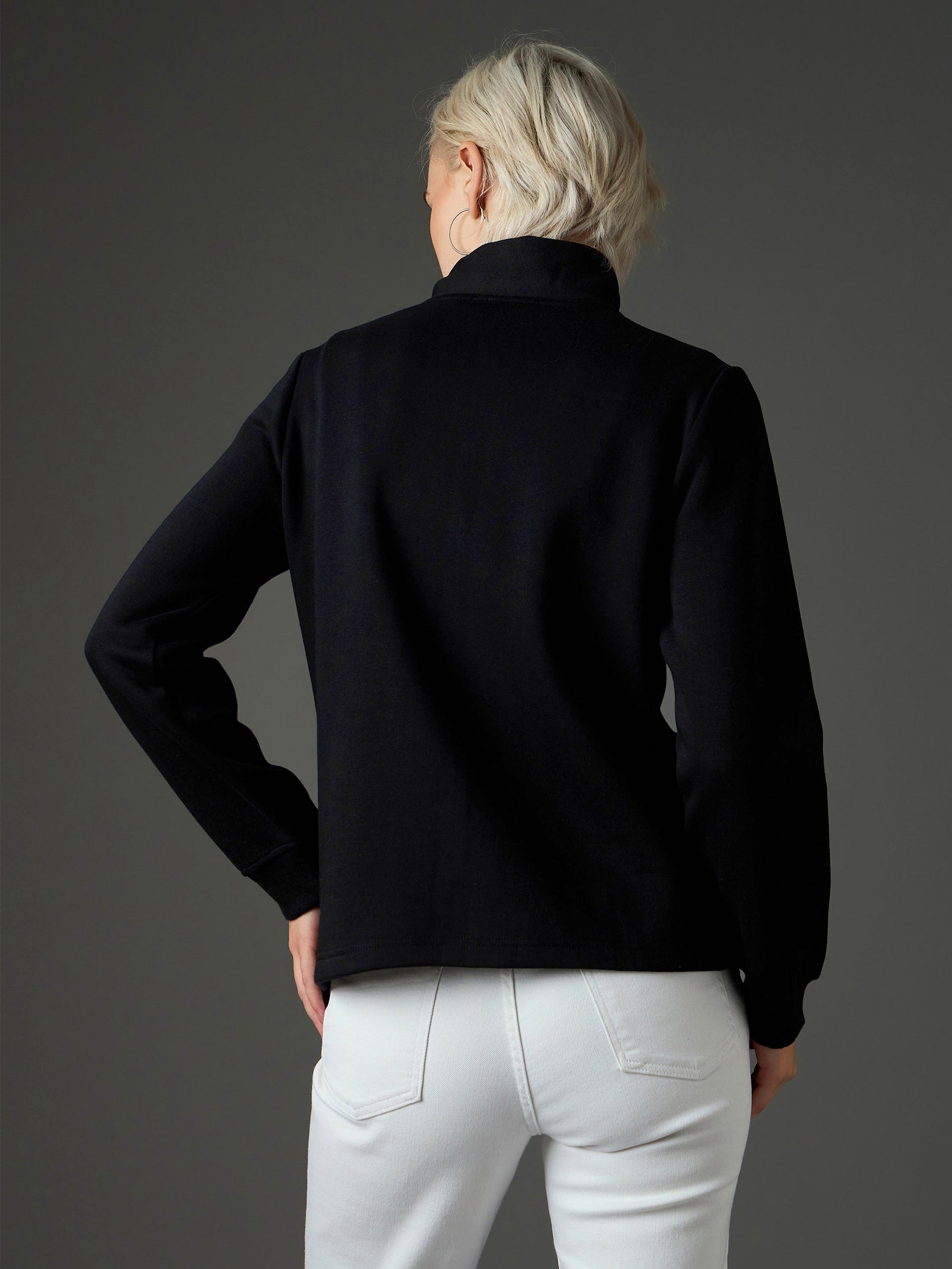 Black Fleece Front Zipper Jacket-SASSAFRAS