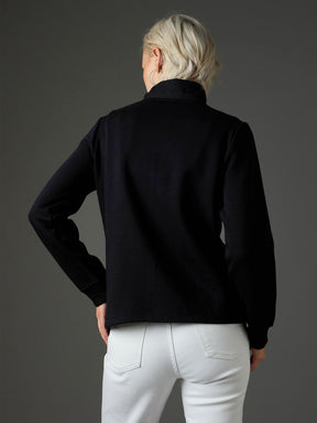 Black Fleece Front Zipper Jacket-SASSAFRAS