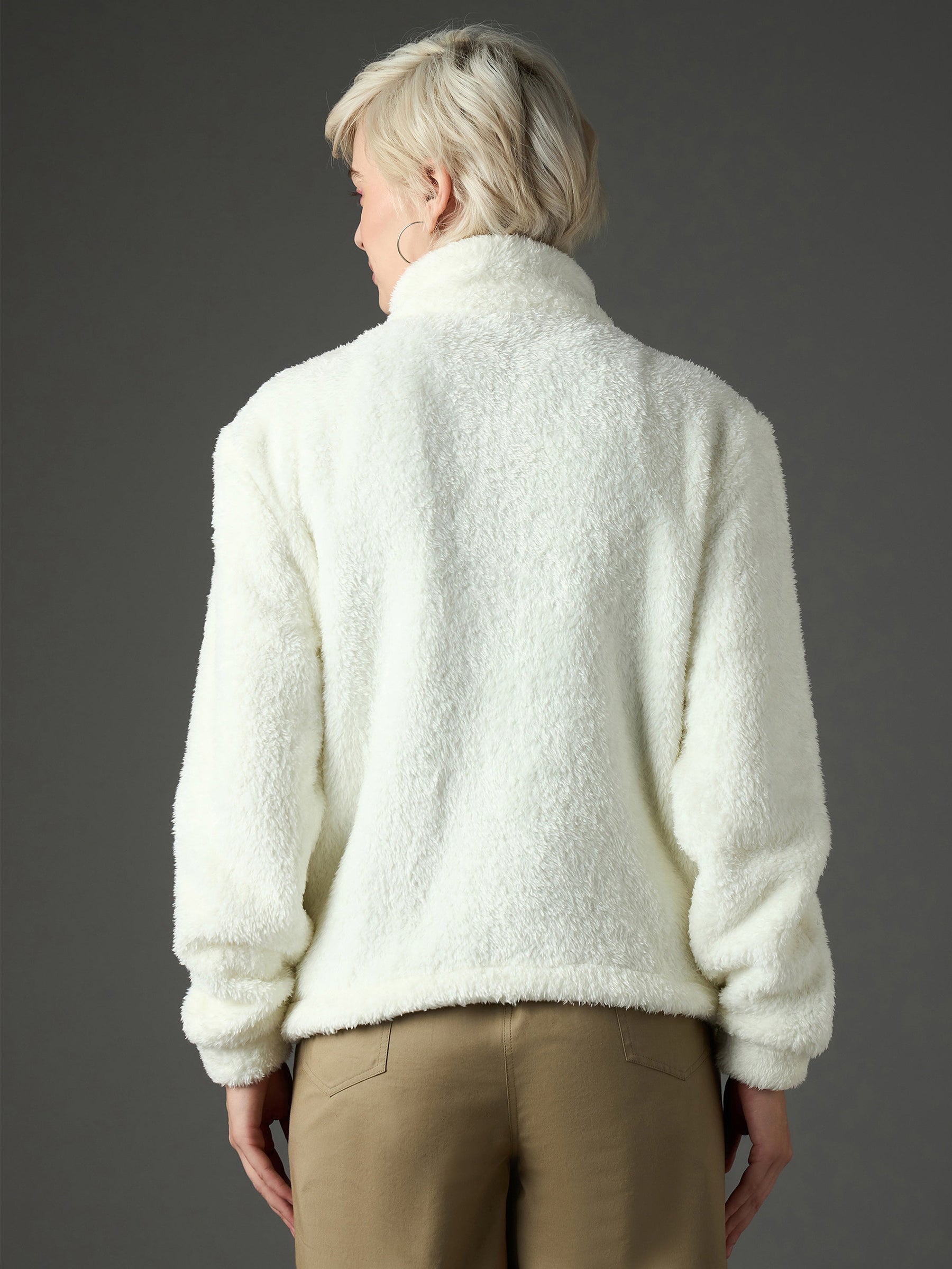 White Drawstring Faux Fur Jacket-SASSAFRAS