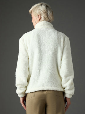 White Drawstring Faux Fur Jacket-SASSAFRAS
