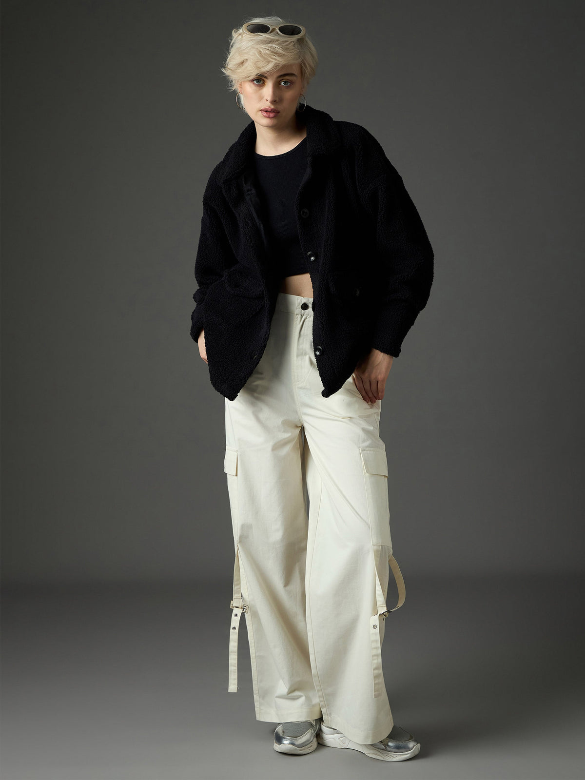 Black Faux Fur Oversized Jacket-SASSAFRAS