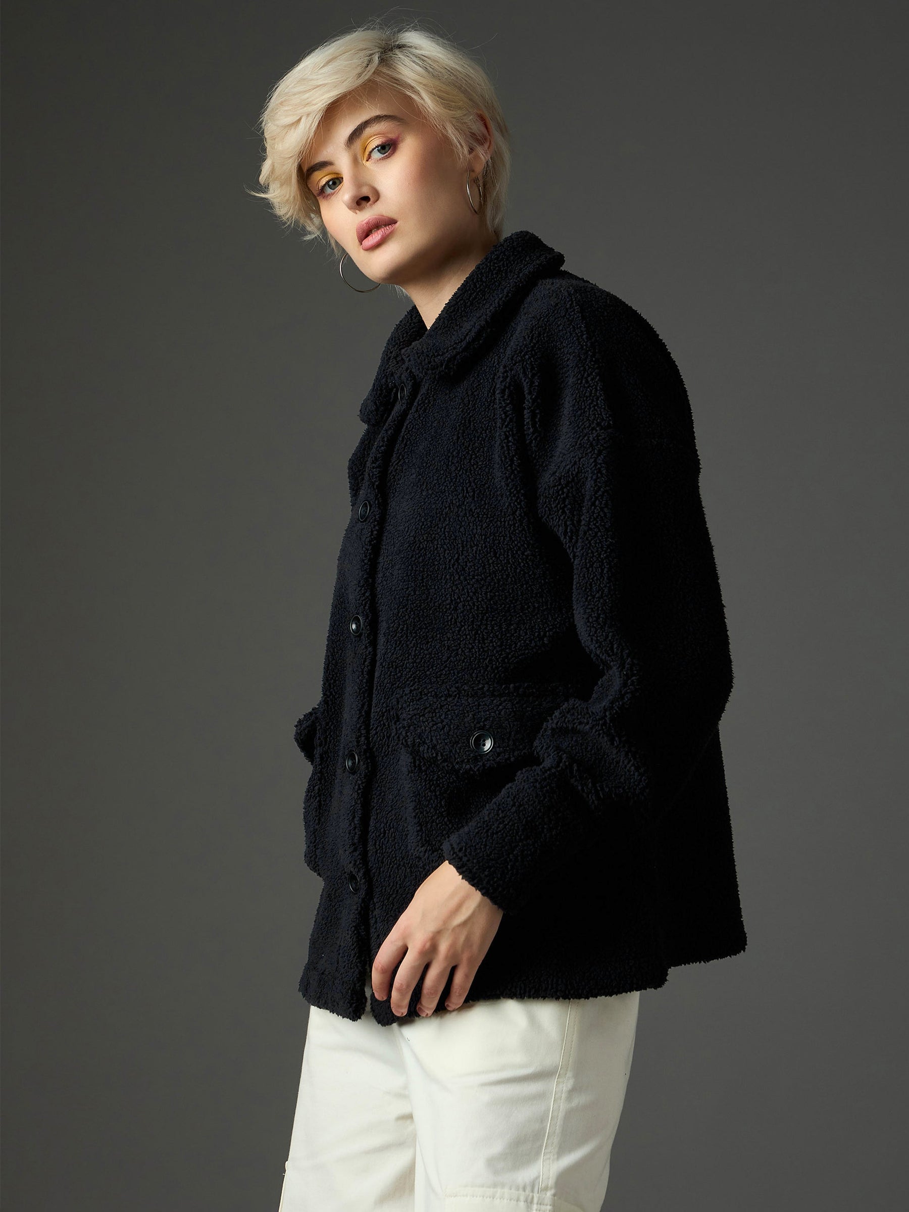 Black Faux Fur Oversized Jacket-SASSAFRAS