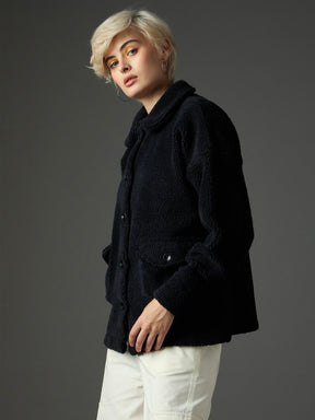 Black Faux Fur Oversized Jacket-SASSAFRAS