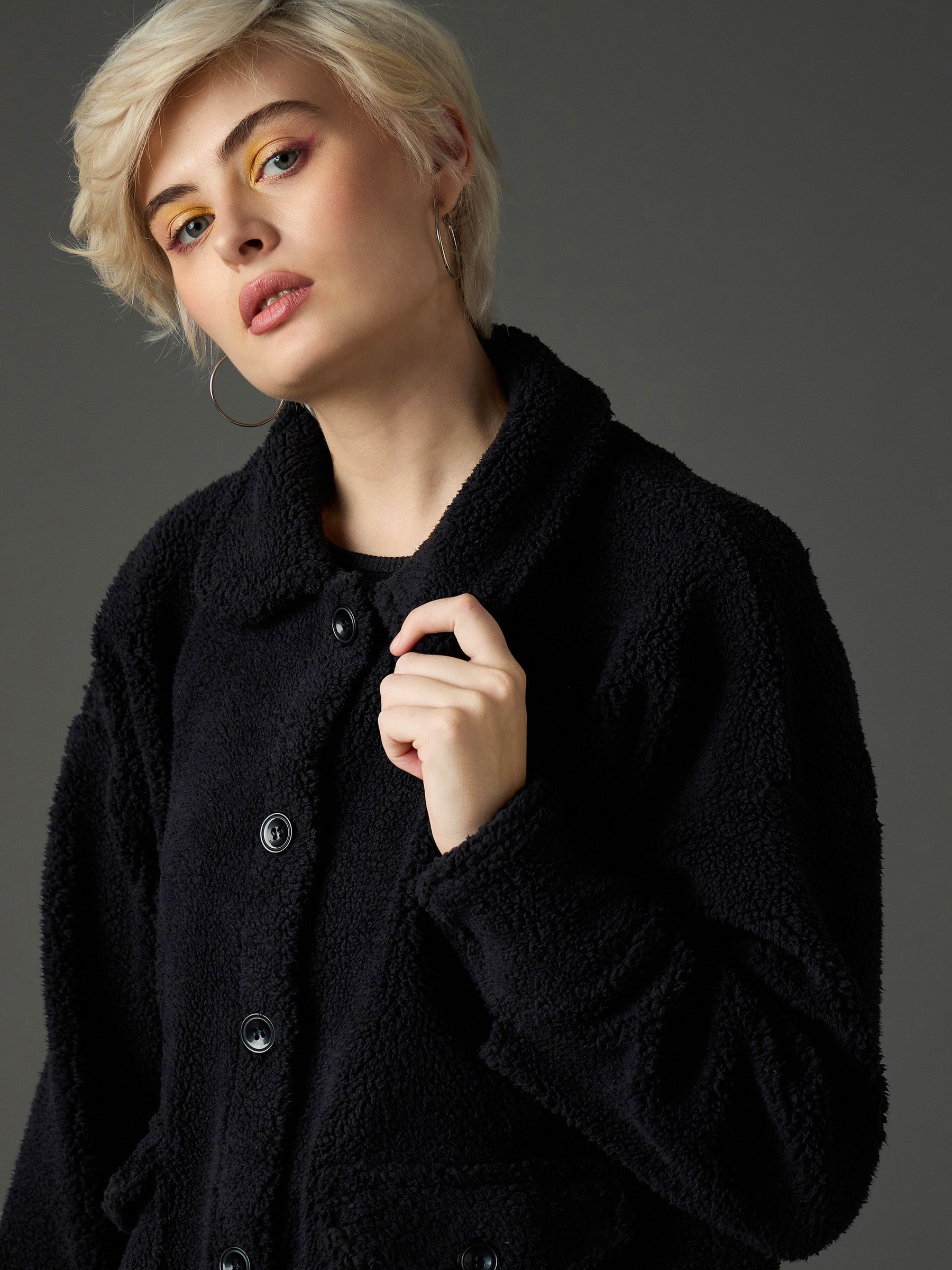 Black Faux Fur Oversized Jacket-SASSAFRAS