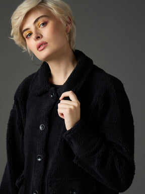 Black Faux Fur Oversized Jacket-SASSAFRAS