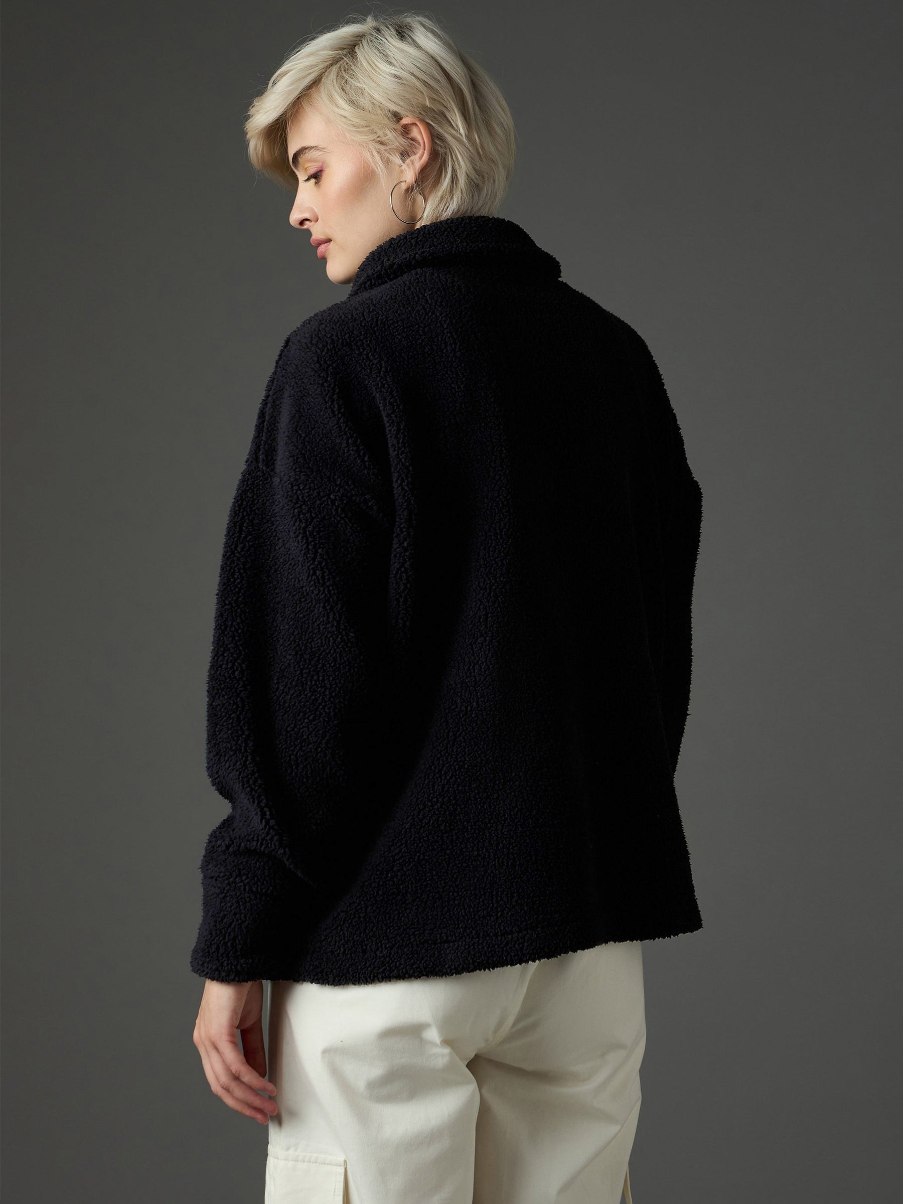 Black Faux Fur Oversized Jacket-SASSAFRAS