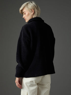 Black Faux Fur Oversized Jacket-SASSAFRAS