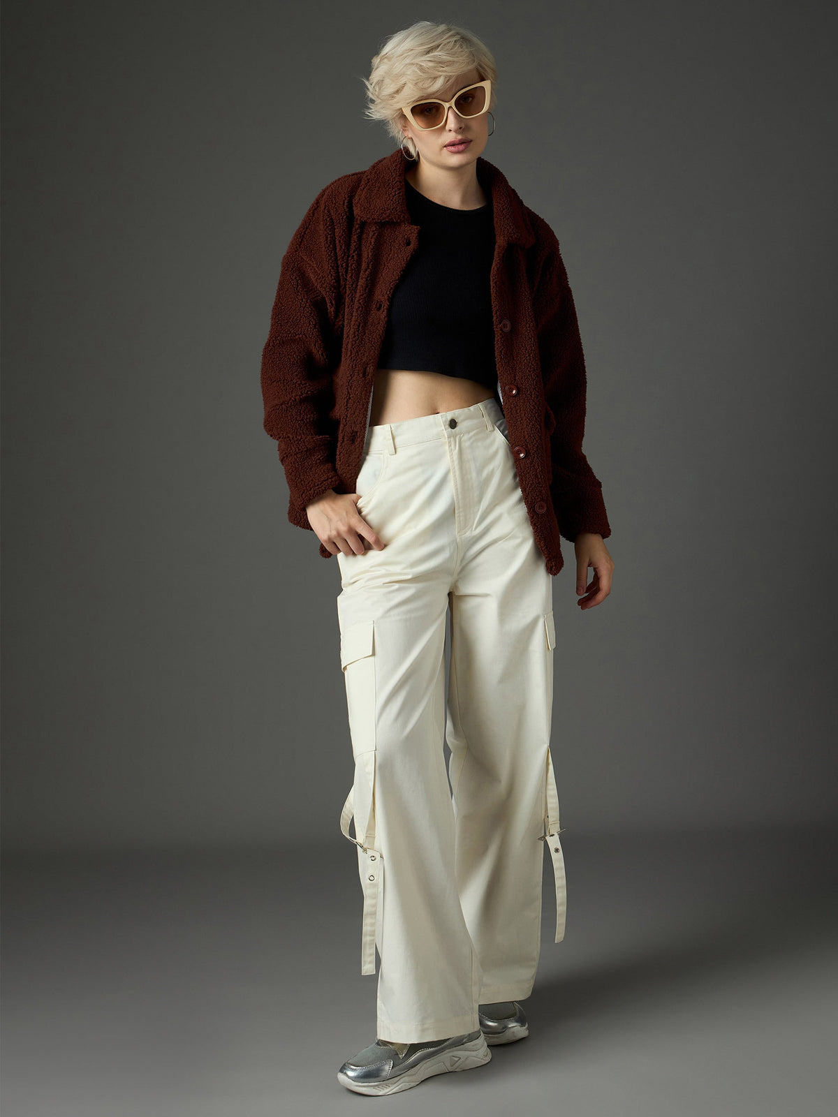 Brown Faux Fur Oversized Jacket-SASSAFRAS