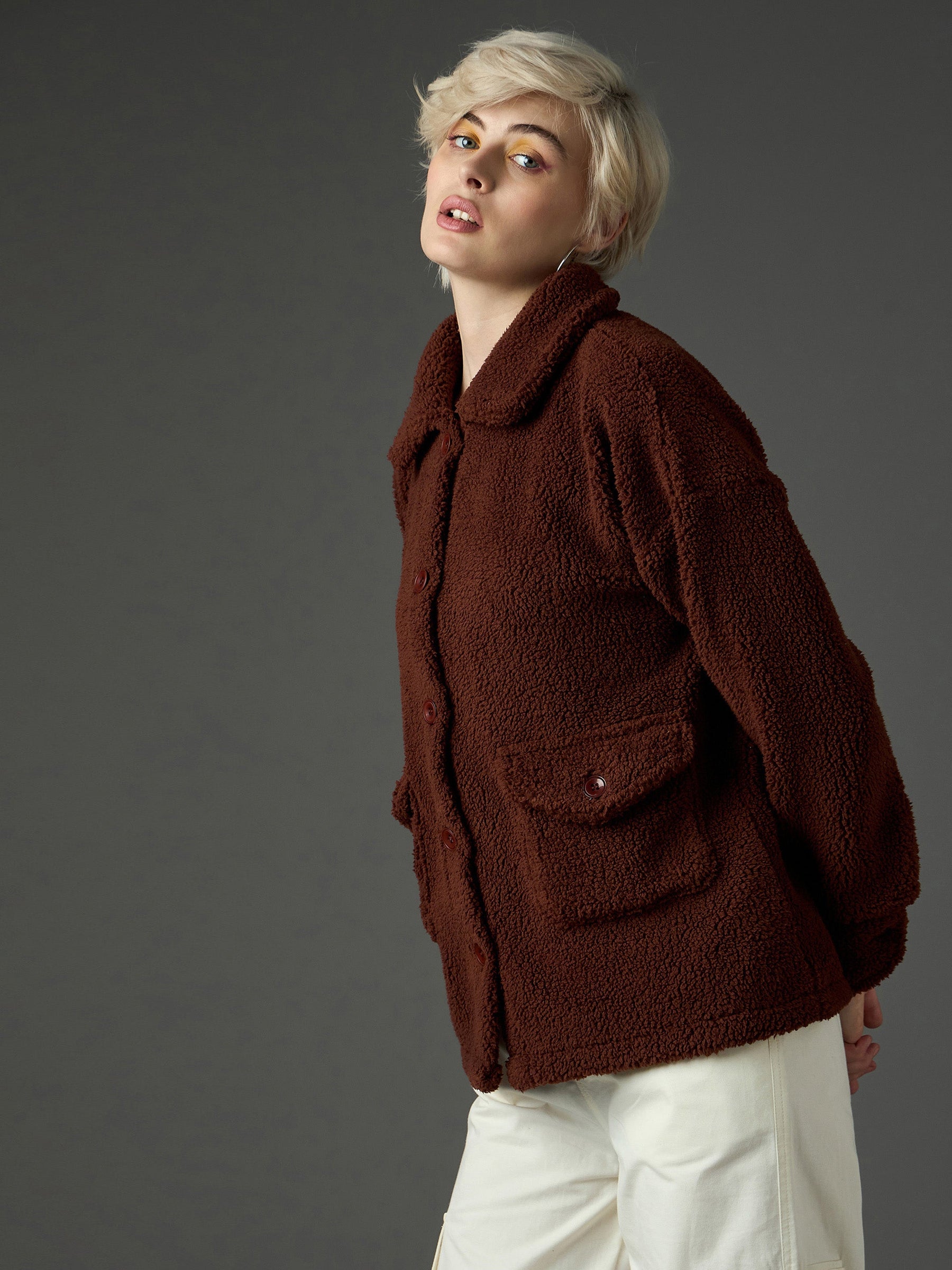 Brown Faux Fur Oversized Jacket-SASSAFRAS