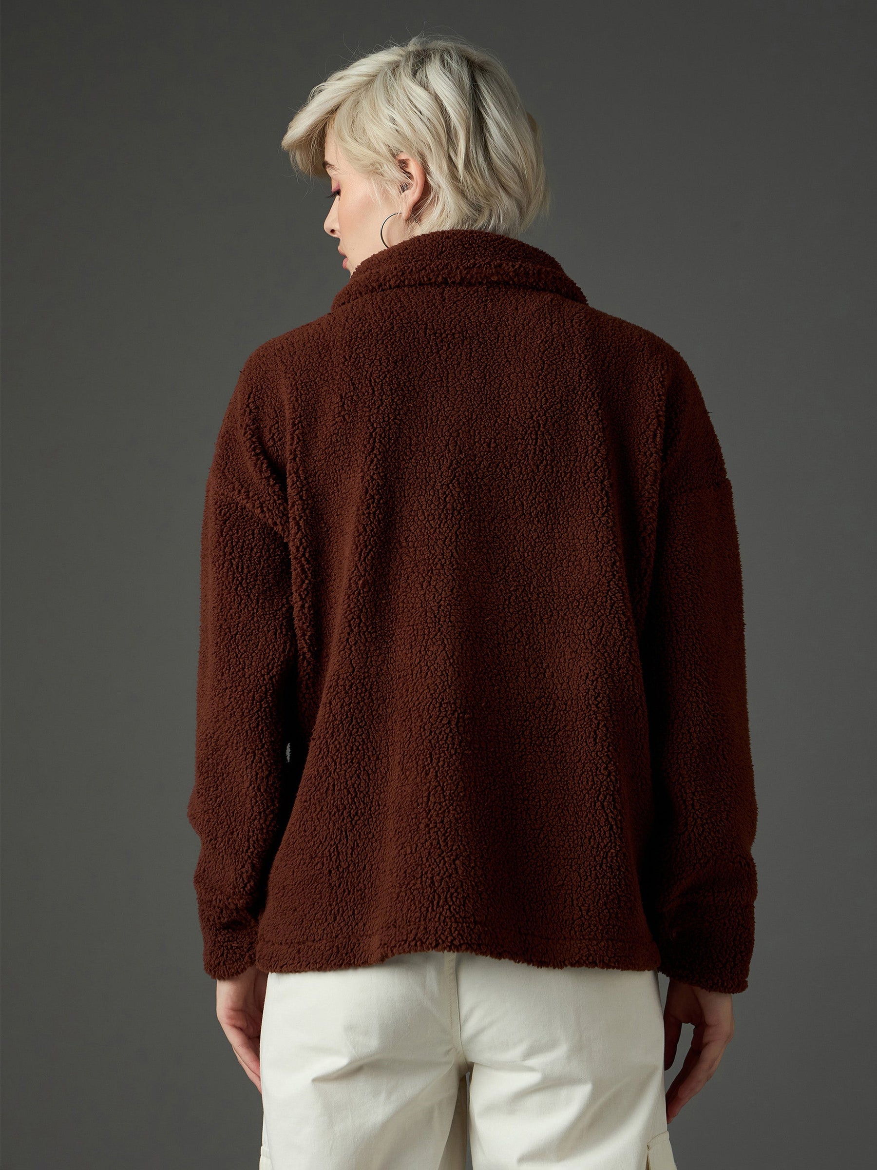 Brown Faux Fur Oversized Jacket-SASSAFRAS