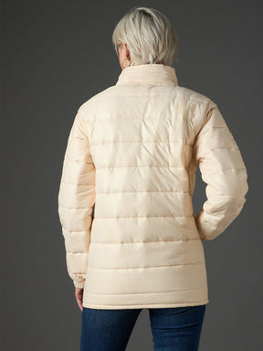 Peach High Neck Horizontal Quilt Puffer Jacket-SASSAFRAS