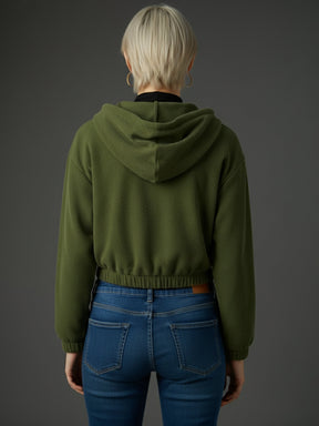 Olive Hooded Boxy Corduroy Crop Jacket-SASSAFRAS