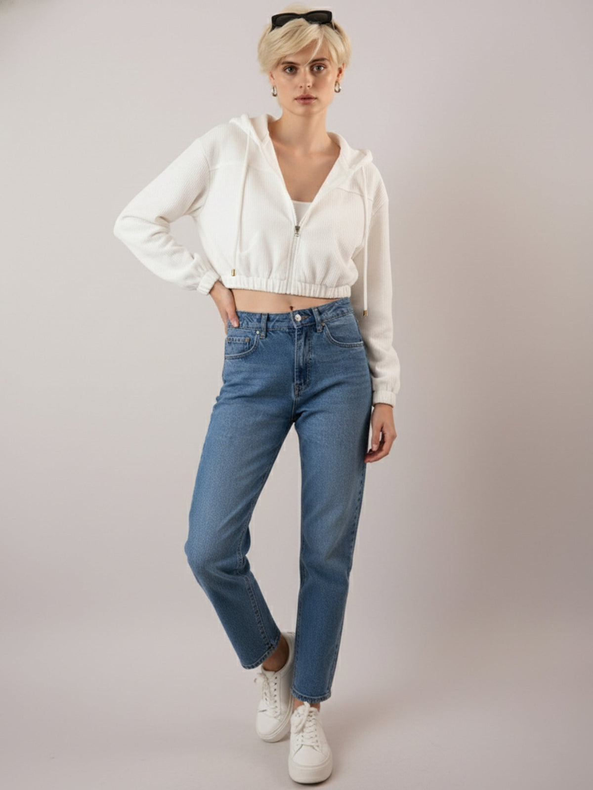 White Hooded Boxy Corduroy Crop Jacket-SASSAFRAS