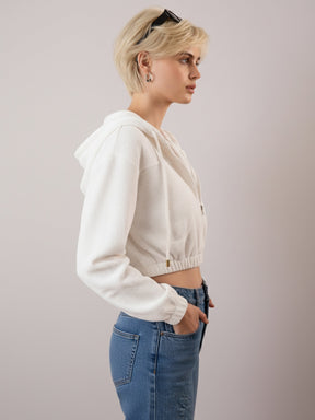 White Hooded Boxy Corduroy Crop Jacket-SASSAFRAS