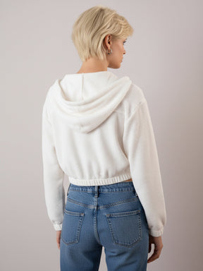 White Hooded Boxy Corduroy Crop Jacket-SASSAFRAS
