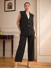 Black Notch Collar Sleeveless Oversize Blazer With Slouchy Pant-SASSAFRAS worklyf