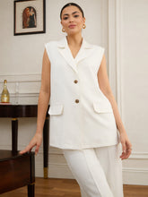 White Notch Collar Oversize Sleeveless Blazer-SASSAFRAS worklyf