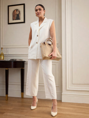White Notch Collar Sleeveless Oversize Blazer With Slouchy Pant-SASSAFRAS worklyf