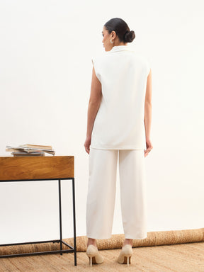 White Notch Collar Sleeveless Oversize Blazer With Slouchy Pant-SASSAFRAS worklyf
