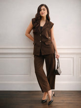 Coffee Brown Notch Collar Sleeveless Oversize Blazer With Slouchy Pant-SASSAFRAS worklyf
