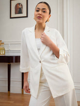 White Front Button Notch Collar Blazer-SASSAFRAS worklyf