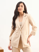 Beige Front Button Notch Collar Blazer-SASSAFRAS worklyf