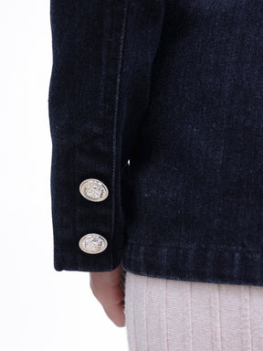 Black Denim Double Breasted Full Sleeves Blazer -SASSAFRAS