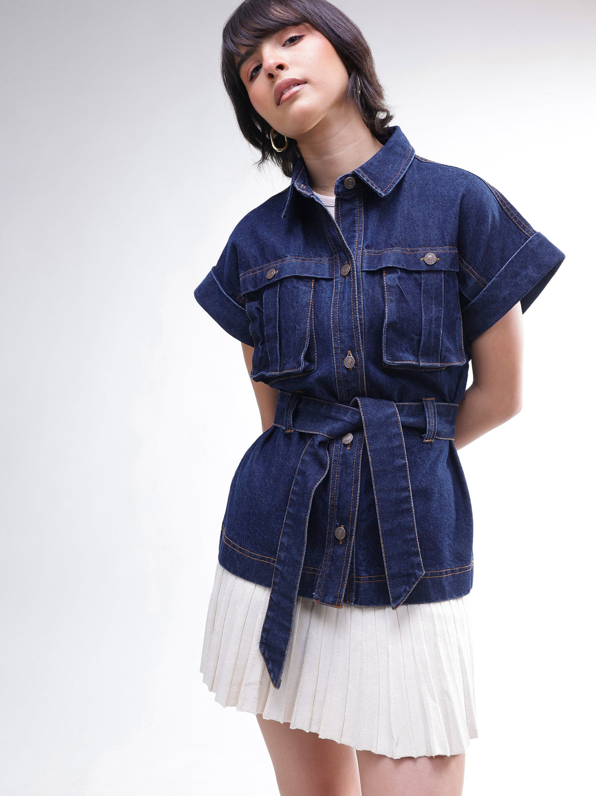Navy Denim Front Box Pockets Gillet-SASSAFRAS