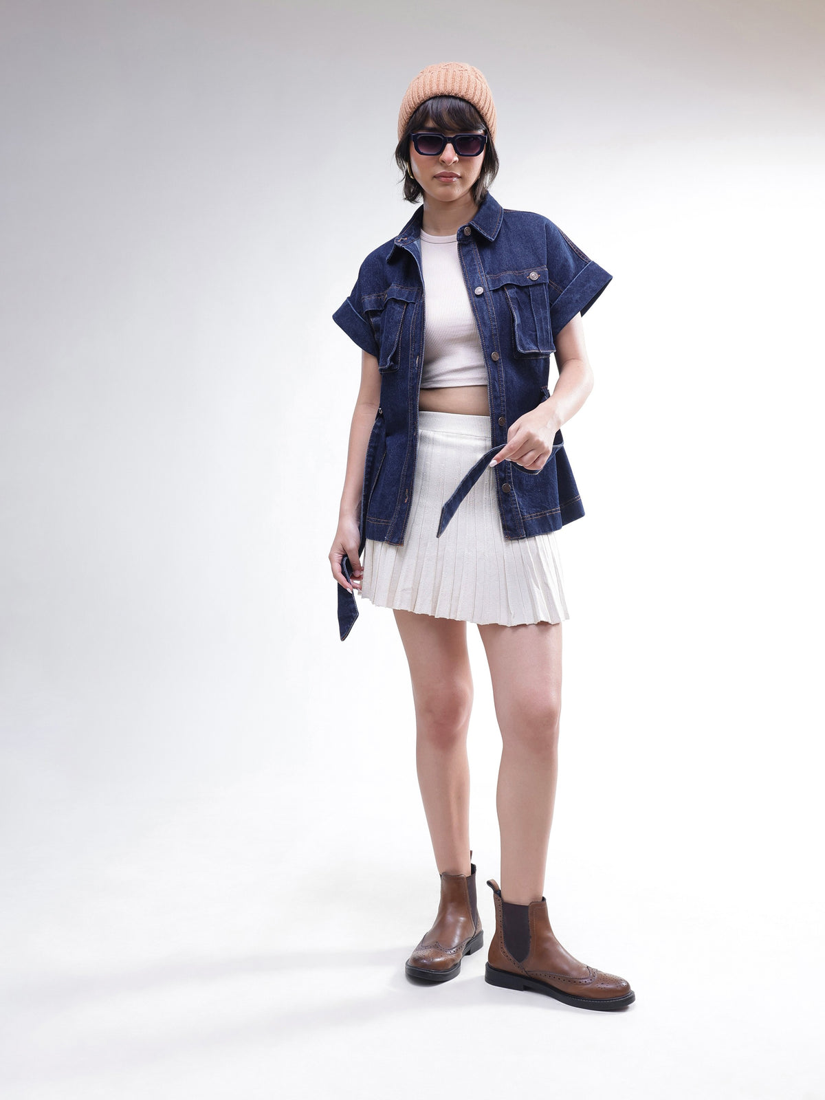 Navy Denim Front Box Pockets Gillet-SASSAFRAS