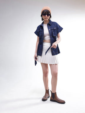 Navy Denim Front Box Pockets Gillet-SASSAFRAS