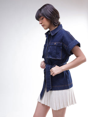 Navy Denim Front Box Pockets Gillet-SASSAFRAS